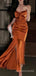 Burnt Orange Satin Spaghetti Straps Long Custom Mermaid Bridesmaid Dresses, MRB0204