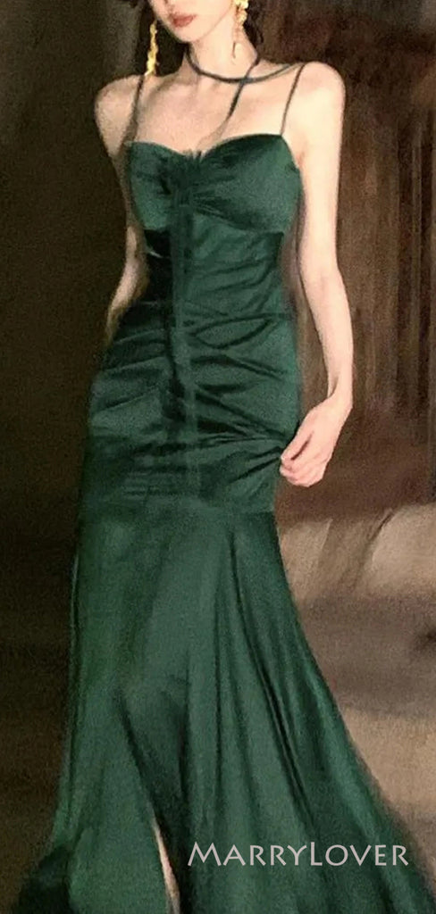 Burnt Orange Satin Spaghetti Straps Long Custom Mermaid Bridesmaid Dresses, MRB0204