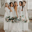 White Chiffon Lace Long Sleeves A-line Long Custom Bridesmaid Dresses, MRB0205