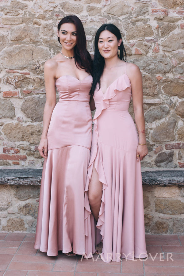 Mismatched Mermaid Satin Chiffon Long Custom Bridesmaid Dresses, MRB0206
