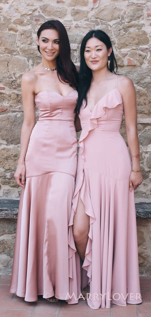 Mismatched Mermaid Satin Chiffon Long Custom Bridesmaid Dresses, MRB0206