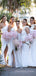 One Shoulder White Mermaid Long Cheap Side Slit Bridesmaid Dresses, MRB0207