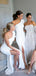 One Shoulder White Mermaid Long Cheap Side Slit Bridesmaid Dresses, MRB0207