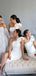 One Shoulder White Mermaid Long Cheap Side Slit Bridesmaid Dresses, MRB0207