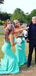 Spaghetti Straps Mermaid Mint Green Long Cheap Bridesmaid Dresses, MRB0210