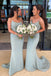 Spaghetti Straps Dusty Sage Satin Appliques Mermaid Long Cheap Bridesmaid Dresses, MRB0211