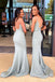 Spaghetti Straps Dusty Sage Satin Appliques Mermaid Long Cheap Bridesmaid Dresses, MRB0211