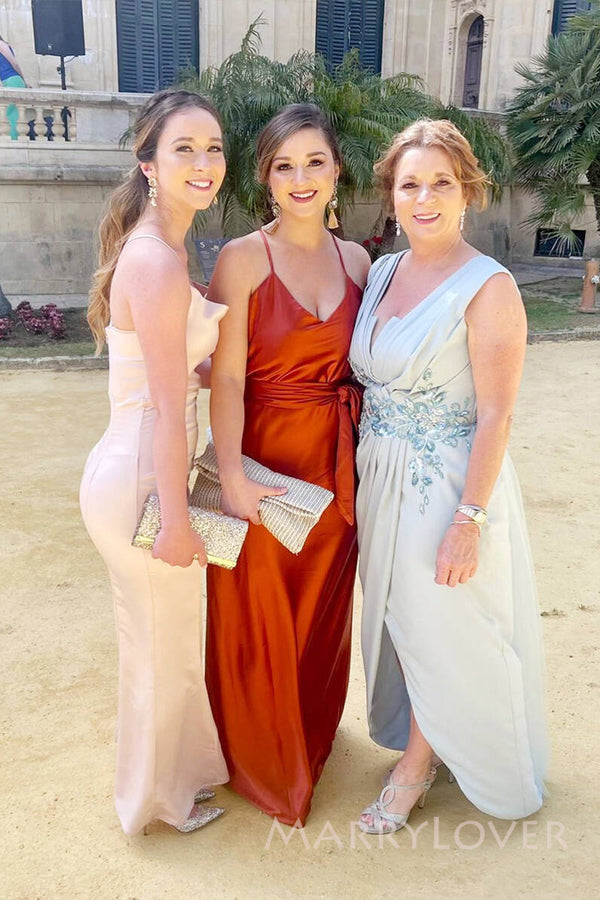 Spaghetti Straps Satin Mermaid Long Cheap Custom Bridesmaid Dresses, MRB0214