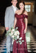 Burgundy Sequins Off Shoulder Mermaid Long Cheap Custom Sweetheart Bridesmaid Dresses, MRB0217