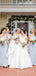 Mermaid Dusty Blue Strapless Long Cheap Custom Bridesmaid Dresses, MRB0218