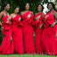 One Shoulder Red Mermaid Appliques Long Cheap Custom Bridesmaid Dresses, MRB0224