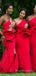 One Shoulder Red Mermaid Appliques Long Cheap Custom Bridesmaid Dresses, MRB0224