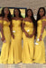 Morden Mermaid Yellow Sequins Long Cheap Custom Off Shoulder Bridesmaid Dresses, MRB0226