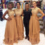 A-line Gold Long Cheap Custom Appliques Bridesmaid Dresses, MRB0228