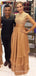 A-line Gold Long Cheap Custom Appliques Bridesmaid Dresses, MRB0228