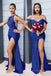 Mismatched Royal Blue Satin Mermaid Long Cheap Custom Side Slit Bridesmaid Dresses, MRB0231