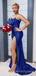 Mismatched Royal Blue Satin Mermaid Long Cheap Custom Side Slit Bridesmaid Dresses, MRB0231