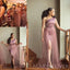 One Shoulder Satin Tulle Mermaid Long Cheap Custom Side Slit Bridesmaid Dresses, MRB0240