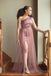 One Shoulder Satin Tulle Mermaid Long Cheap Custom Side Slit Bridesmaid Dresses, MRB0240