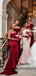Dark Red Satin Mermaid Long Cheap Custom One Shoulder Bridesmaid Dresses, MRB0244