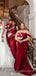 Dark Red Satin Mermaid Long Cheap Custom One Shoulder Bridesmaid Dresses, MRB0244