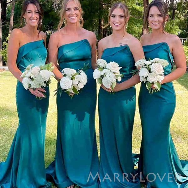 Strapless Satin Mermaid Long Cheap Custom Bridesmaid Dresses, MRB0245