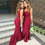 V-neck Dark Red Mermaid Long Cheap Custom V-back Bridesmaid Dresses, MRB0252