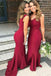 V-neck Dark Red Mermaid Long Cheap Custom V-back Bridesmaid Dresses, MRB0252