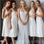 Simple White V-neck Long Cheap Custom Bridesmaid Dresses, Short Bridesmaid dress, MRB0254