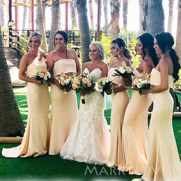 Pretty Yellow Mermaid Strapless Long Custom Bridesmaid Dresses, MRB0259