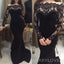 Long Sleeves Black Lace Mermaid Long Custom Bridesmaid Dresses, MRB0260