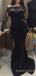 Long Sleeves Black Lace Mermaid Long Custom Bridesmaid Dresses, MRB0260