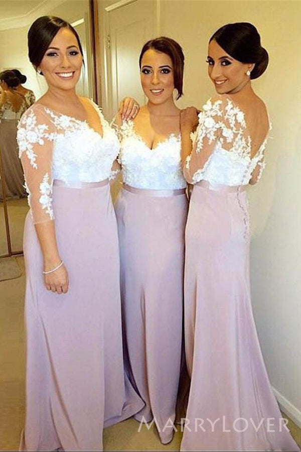 Mermaid V-neck Half Sleeves Long Custom Bridesmaid Dresses, MRB0265