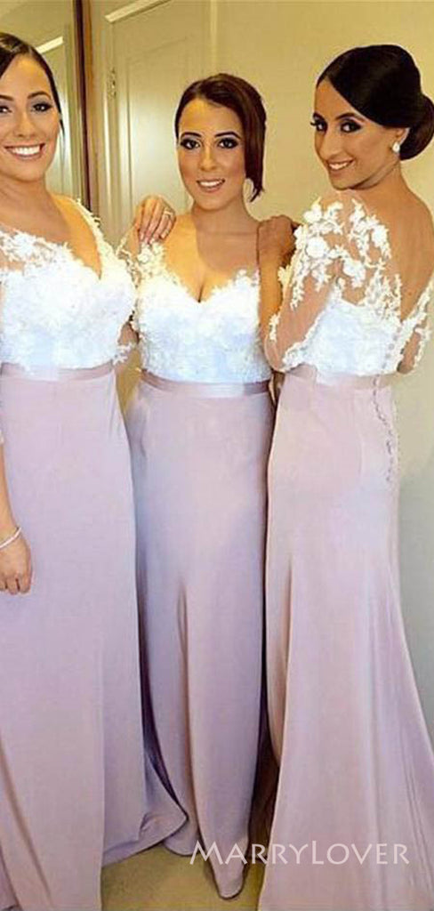 Mermaid V-neck Half Sleeves Long Custom Bridesmaid Dresses, MRB0265
