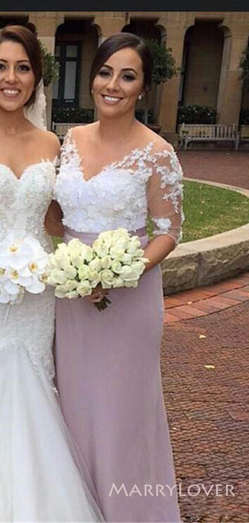 Mermaid V-neck Half Sleeves Long Custom Bridesmaid Dresses, MRB0265
