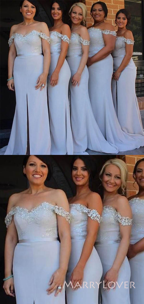 Sweetheart Mermaid Off Shoulder Appliques Long Custom Bridesmaid Dresses, MRB0268