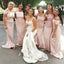 Off Shoulder Pink Mermaid Long Custom Bridesmaid Dresses, MRB0270