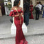 Dark Red Satin Mermaid Long Custom Off Shoulder Bridesmaid Dresses, MRB0272