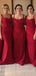Formal Red Mermaid Straps Long Cheap Custom appliques Bridesmaid Dresses, MRB0274