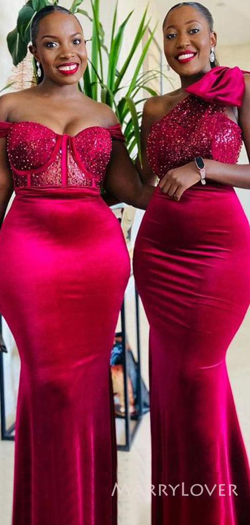 Mismatched Mermaid Satin Long Cheap Custom Bridesmaid Dresses, MRB0285