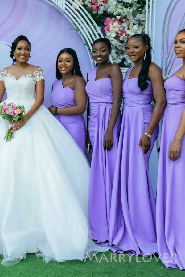 Mismatched Purple Mermaid Long Cheap Custom Bridesmaid Dresses, MRB0286