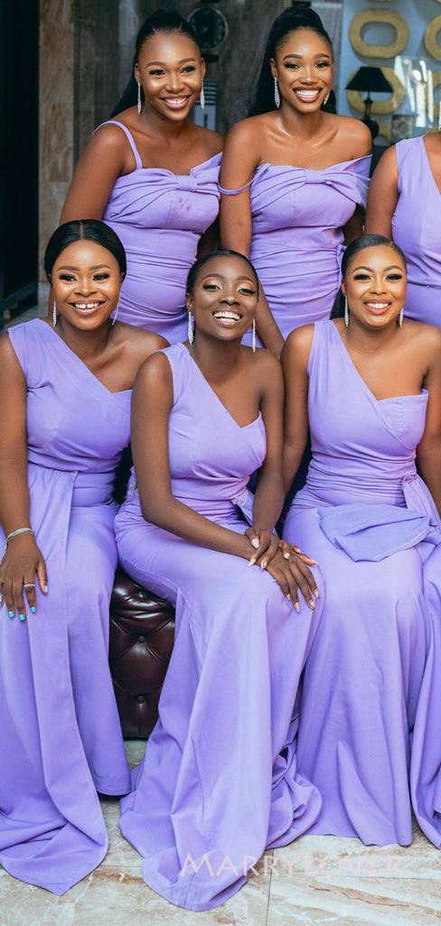 Mismatched Purple Mermaid Long Cheap Custom Bridesmaid Dresses, MRB0286