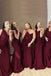 One Shoulder Burgundy Mermaid Long Cheap Custom Bridesmaid Dresses, MRB0294