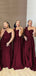 One Shoulder Burgundy Mermaid Long Cheap Custom Bridesmaid Dresses, MRB0294