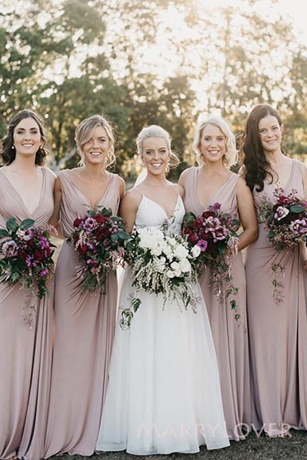 Sexy Sheath V-neck Long Cheap Custom Mermaid Bridesmaid Dresses, MRB0301