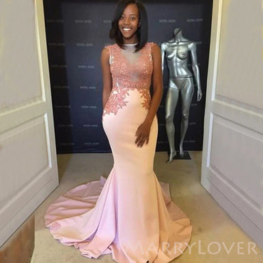 Mermaid Pink Long Cheap Custom Appliques Bridesmaid Dresses, MRB0303