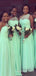 A-line Mint Green Chiffon One Shoulder Long Custom Bridesmaid Dresses, MRB0308