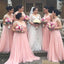 Pink Chiffon A-line Long Custom Bridesmaid Dresses, MRB0309