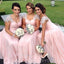 Pink Chiffon A-line Long Custom Bridesmaid Dresses, MRB0309