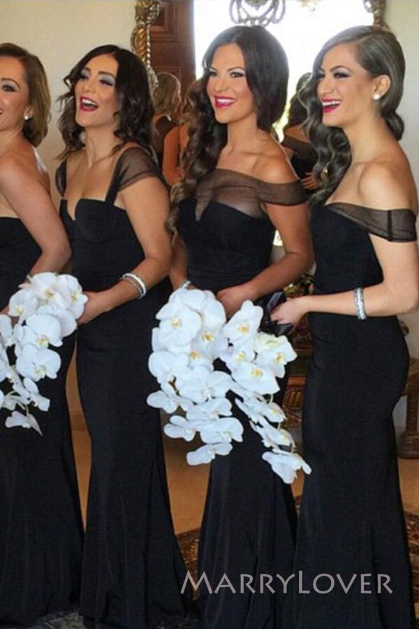 Mismatched Black Mermaid Long Custom Bridesmaid Dresses, MRB0317